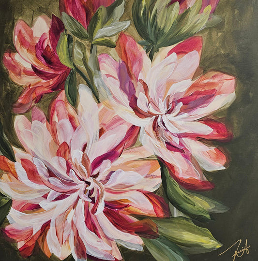 Boldness #2_ Dahlia Flower Painting by Zoe White _ Acrylic on canvas
