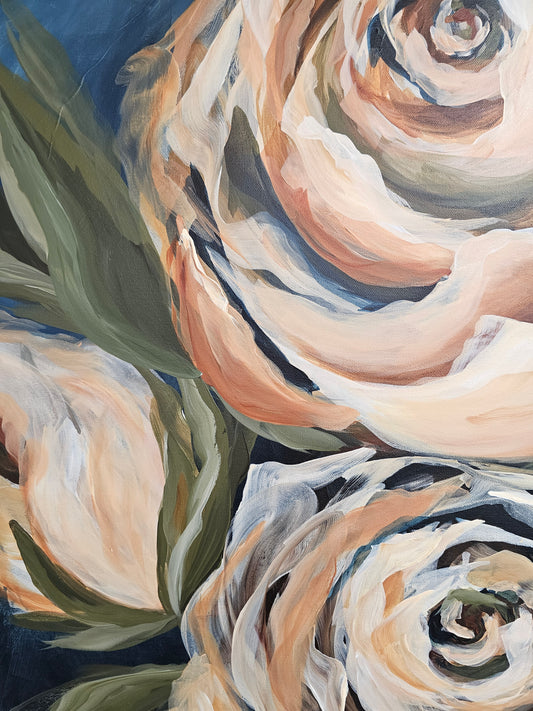 SALE 50% - Heritage Collection #6 Rose Flower Painting by Zoe White _ Acrylic on canvas