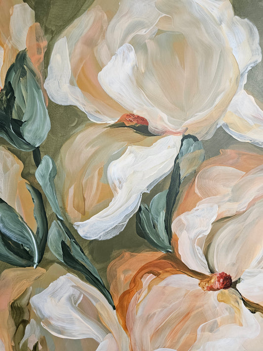 SALE 50% - Faithful _Irises Flower Painting by Zoe White _ Acrylic on canvas