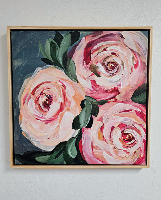 "Buds"#2 Rose Flower Painting by Zoe White _ Acrylic on canvas