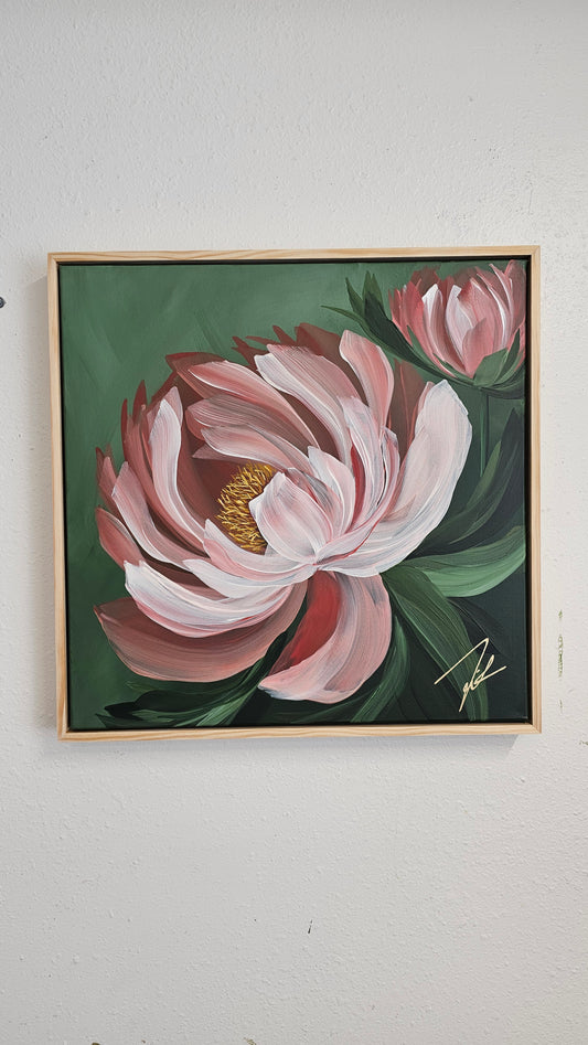 "New Chapter" 3 _ 20x20 Peony Flower Painting by Zoe White _ Acrylic on canvas