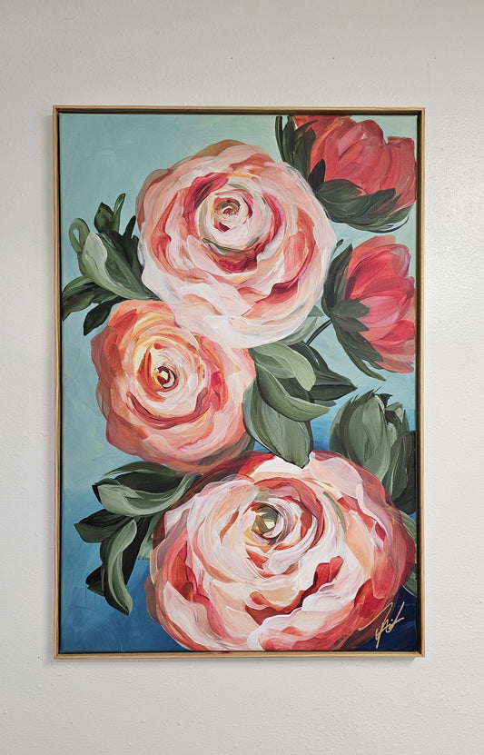 "Blooming" 3 _ Rose Flower Painting by Zoe White _ Acrylic on canvas