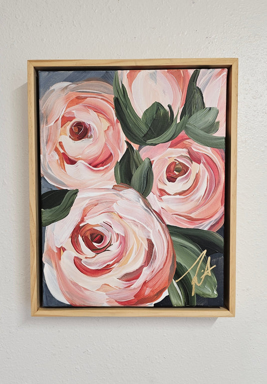 "Buds of Light" Rose Flower Painting by Zoe White _ Acrylic on canvas