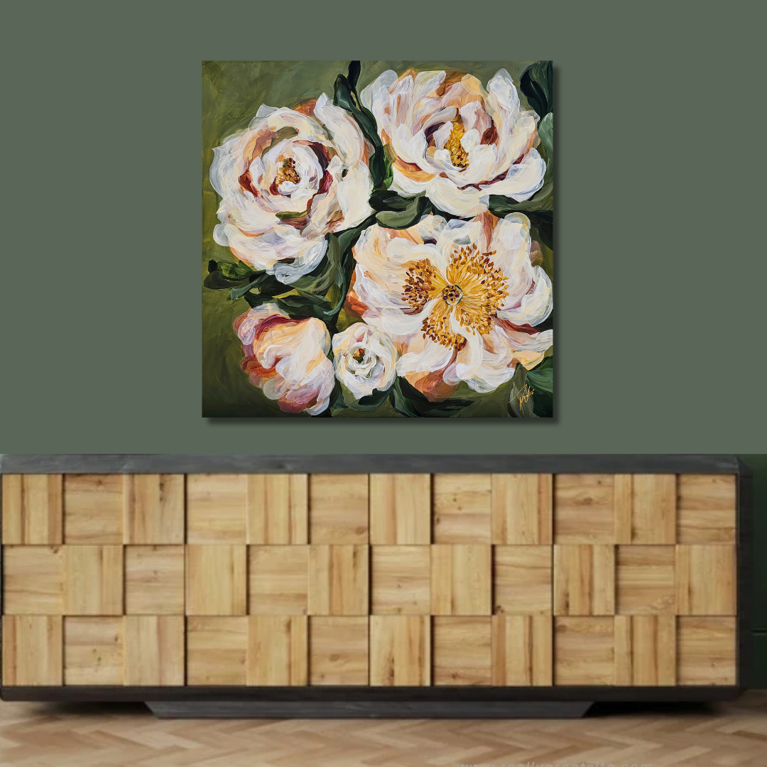 New Dawn _ Peony Flower Painting by Zoe White _ Acrylic on canvas