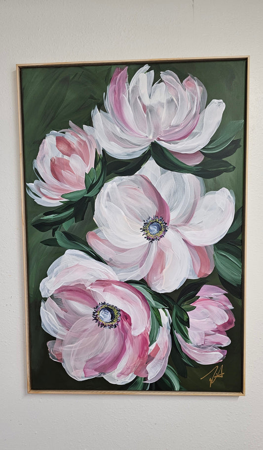 "Embrace" #3 _ Anemone Flower Painting by Zoe White _ Acrylic on canvas