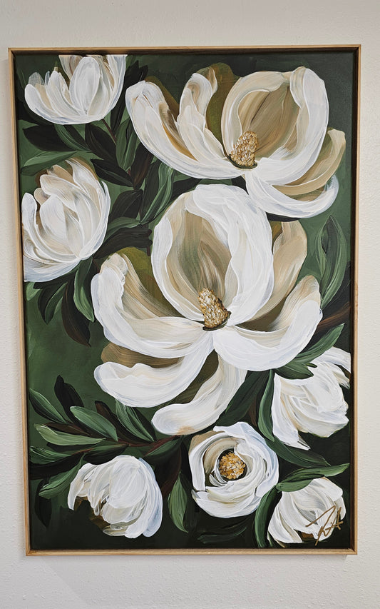 "Strong & Beautiful" #2 _Magnolia Flower Painting by Zoe White _ Acrylic on canvas