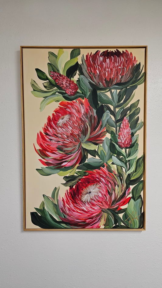 "Transformation" #1_ Protea Flower Painting by Zoe White _ Acrylic on canvas