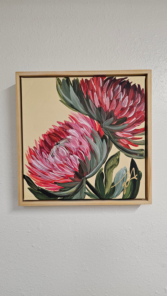 🔴 SOLD "Transformation" #8 _ Protea Flower Painting by Zoe White _ Acrylic on canvas