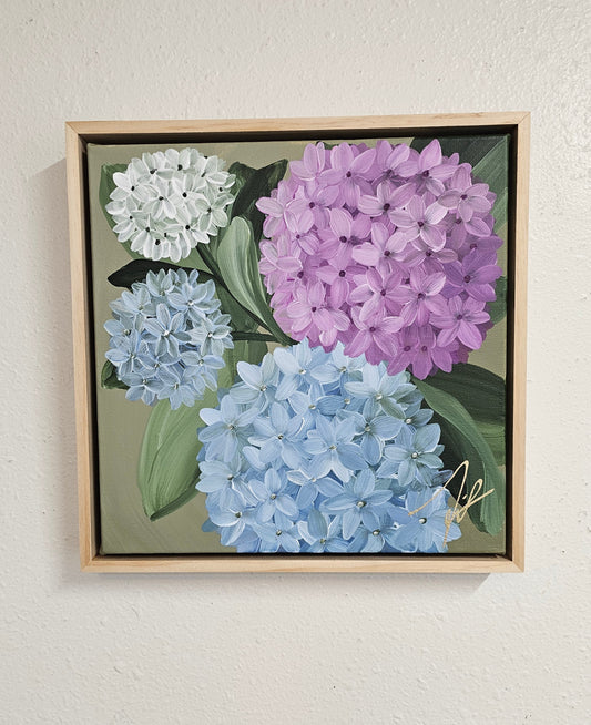 "Heritage" 1 _ 12x12 hydrangeas Flower Painting by Zoe White _ Acrylic on canvas