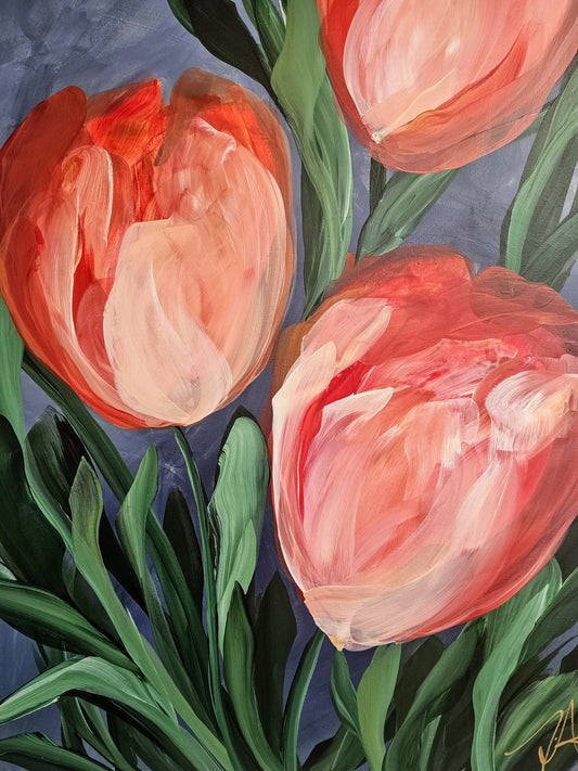 SAL 50% - Embrace _ Tulip Flower Painting by Zoe White _ Acrylic on canvas
