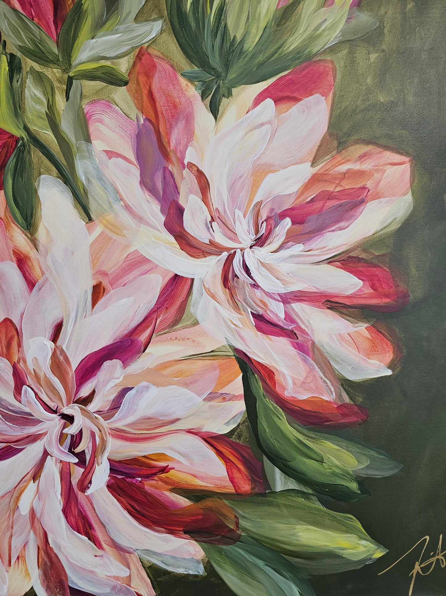 Boldness #2_ Dahlia Flower Painting by Zoe White _ Acrylic on canvas