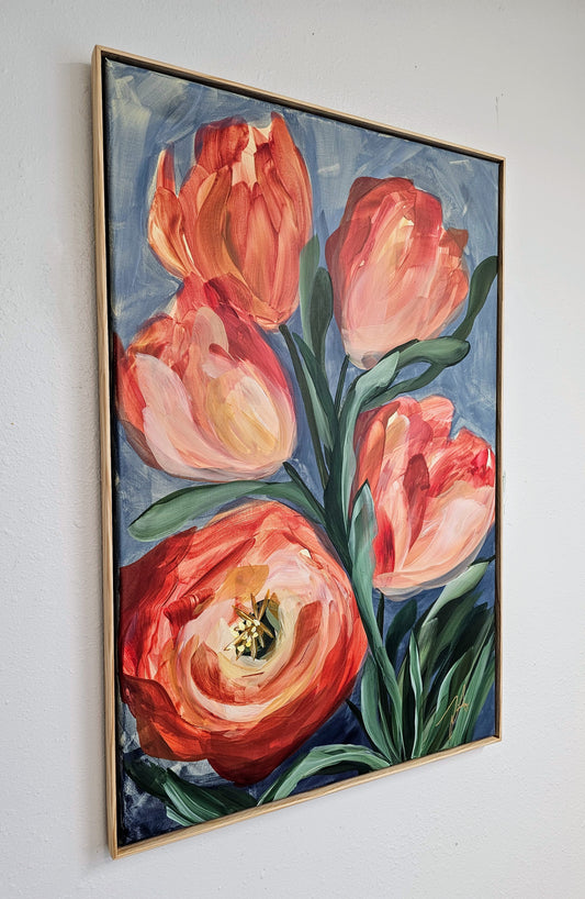 Embrace #1 _ Tulip Flower Painting by Zoe White _ Acrylic on canvas