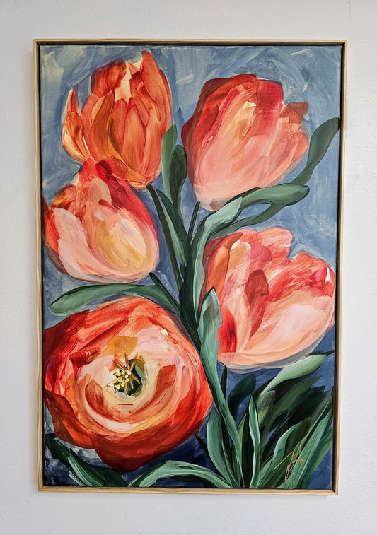 Embrace #1 _ Tulip Flower Painting by Zoe White _ Acrylic on canvas