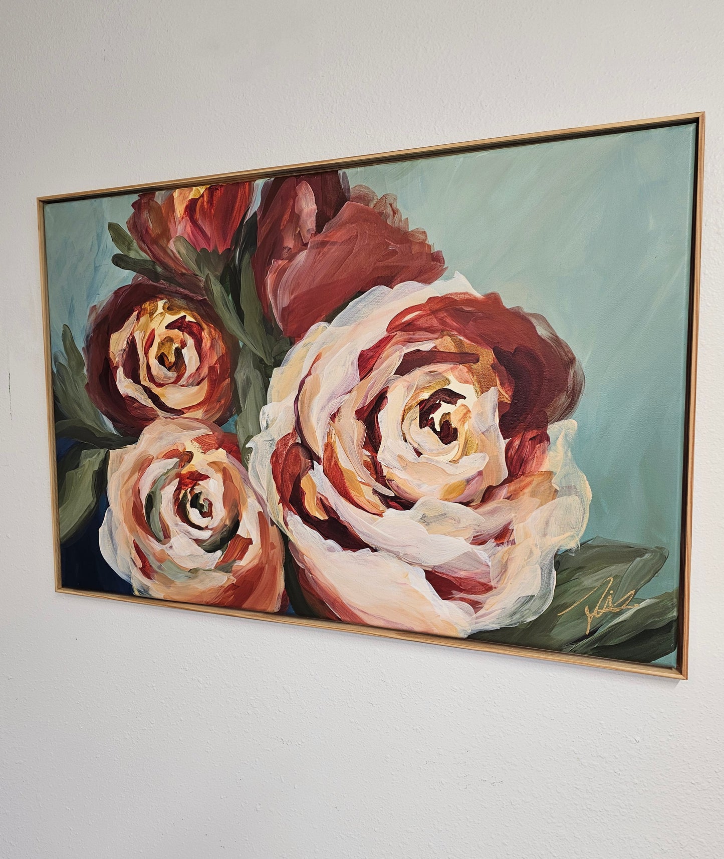 Rosy Buds _Rose Flower Painting by Zoe White _ Acrylic on canvas