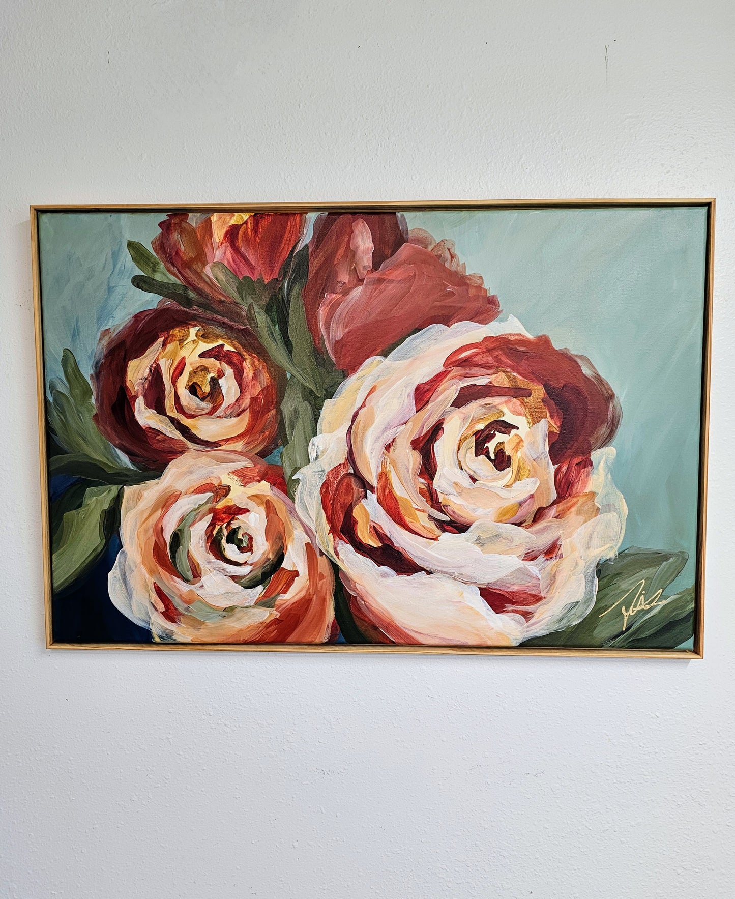 Rosy Buds _Rose Flower Painting by Zoe White _ Acrylic on canvas