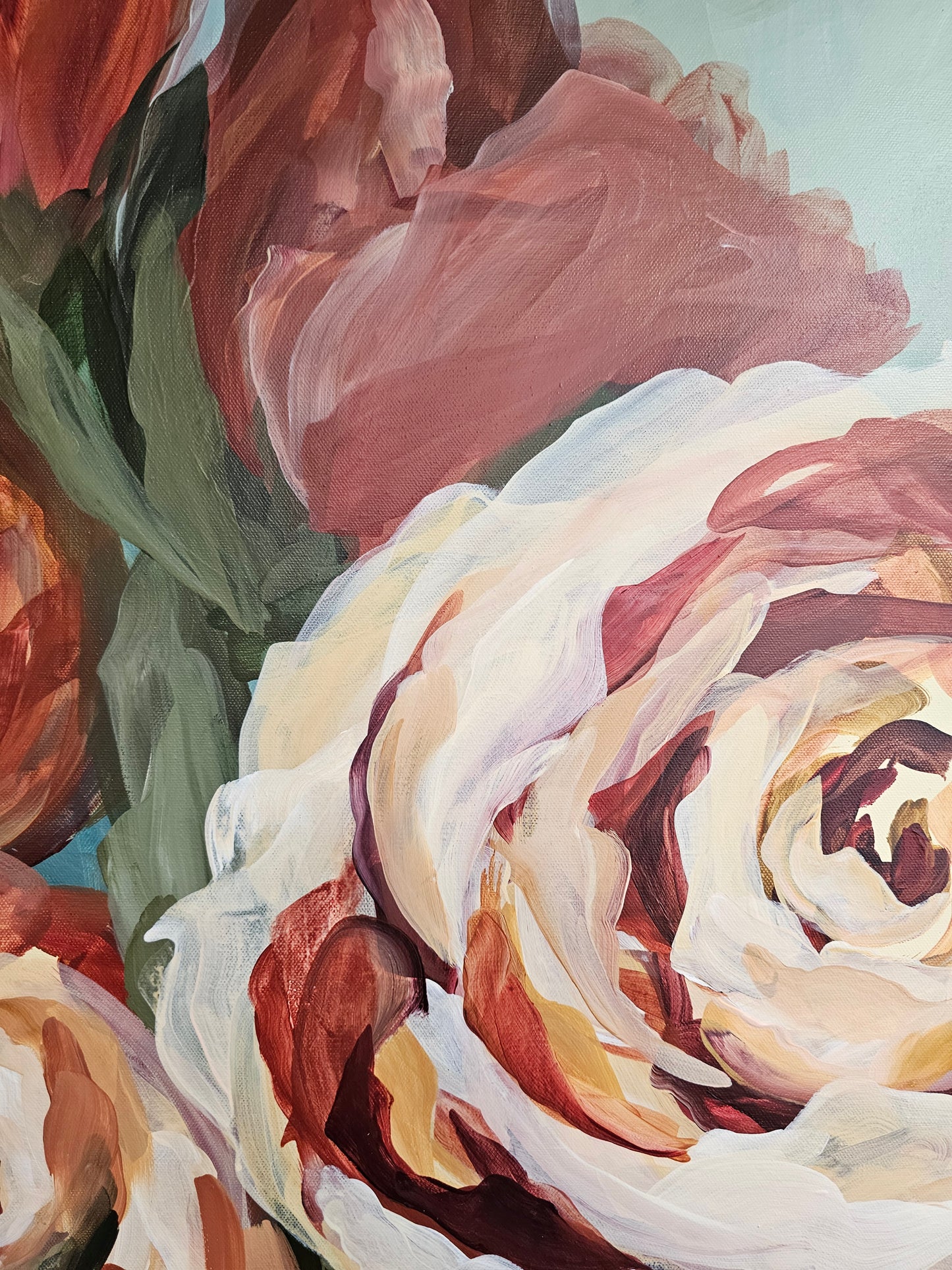 Rosy Buds _Rose Flower Painting by Zoe White _ Acrylic on canvas