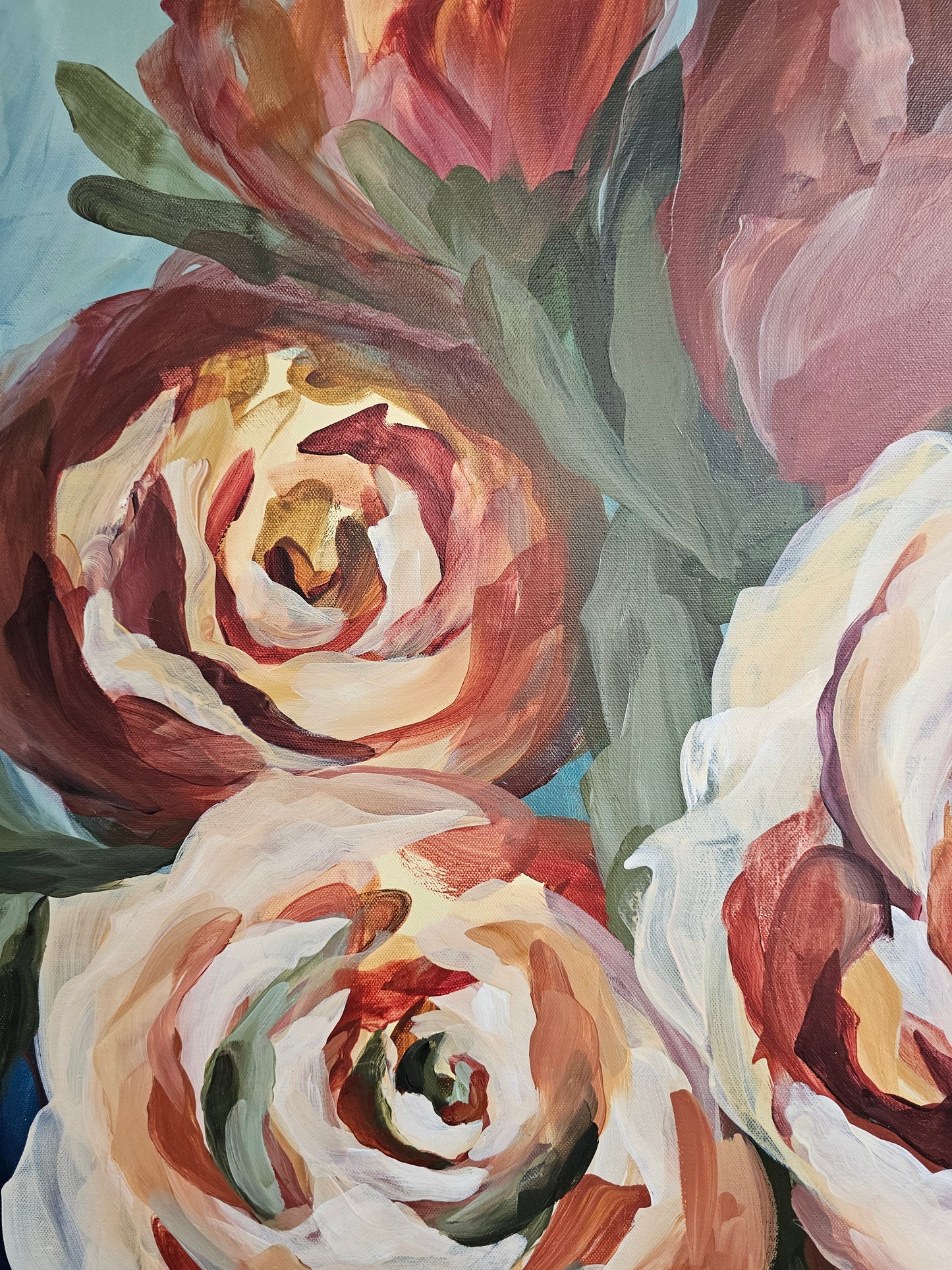 Rosy Buds _Rose Flower Painting by Zoe White _ Acrylic on canvas