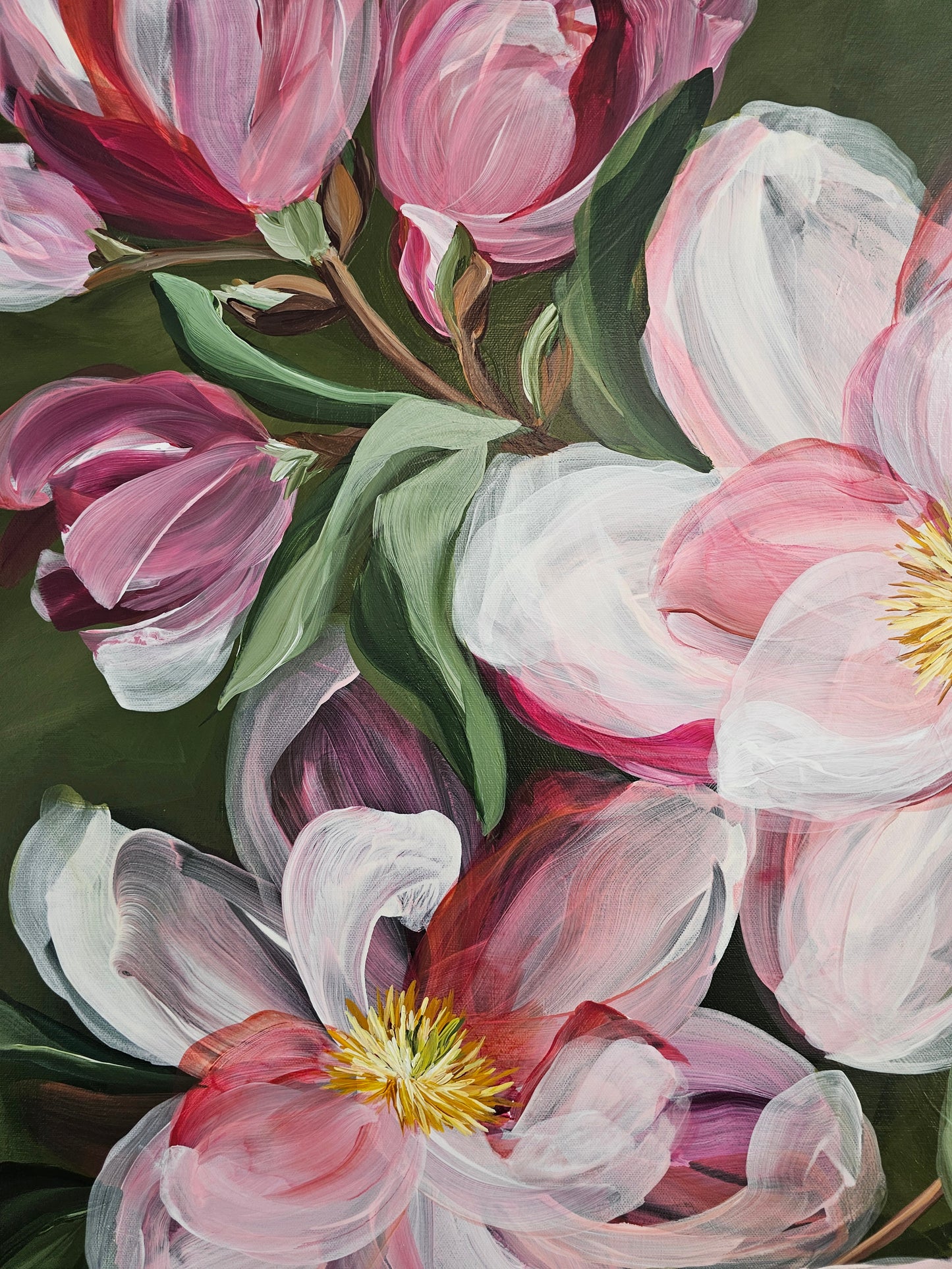 Transformation _ Pink Magnolia Flower Painting by Zoe White _ Acrylic on canvas