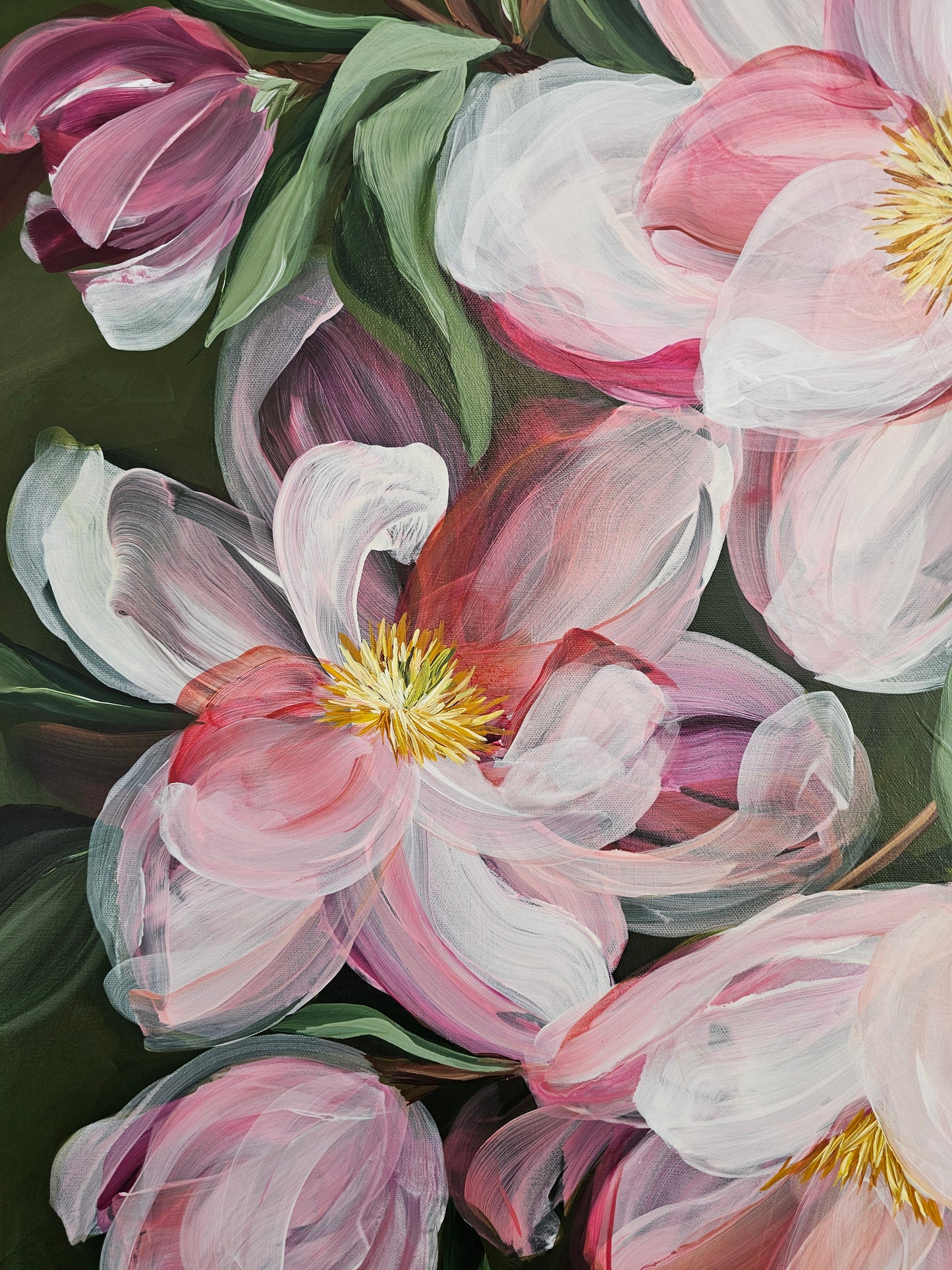 Transformation _ Pink Magnolia Flower Painting by Zoe White _ Acrylic on canvas