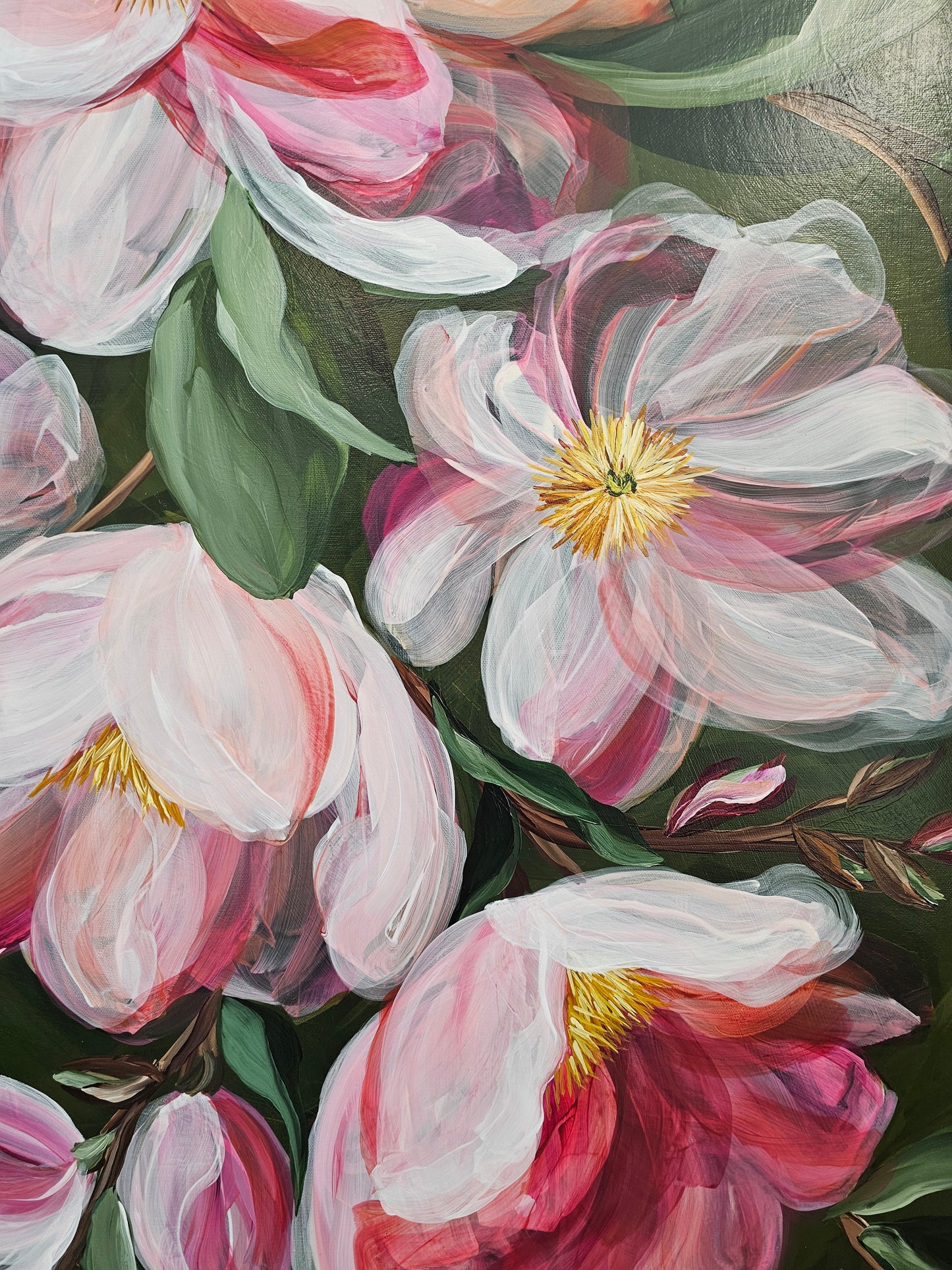 Transformation _ Pink Magnolia Flower Painting by Zoe White _ Acrylic on canvas