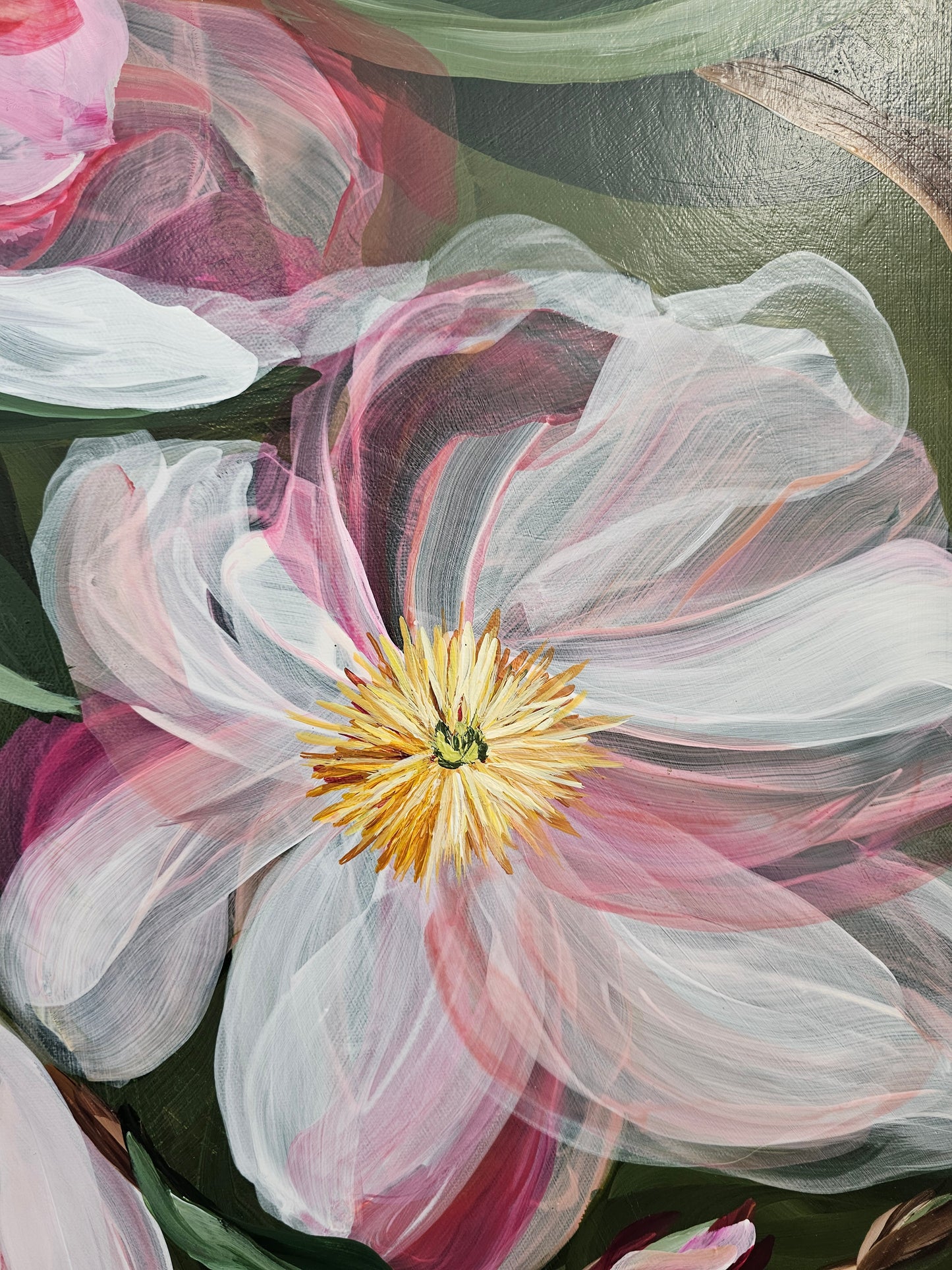 Transformation _ Pink Magnolia Flower Painting by Zoe White _ Acrylic on canvas
