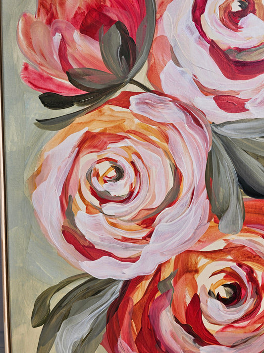 SALE 50% - Blooming #2 _ Rose Flower Painting by Zoe White _ Acrylic on canvas