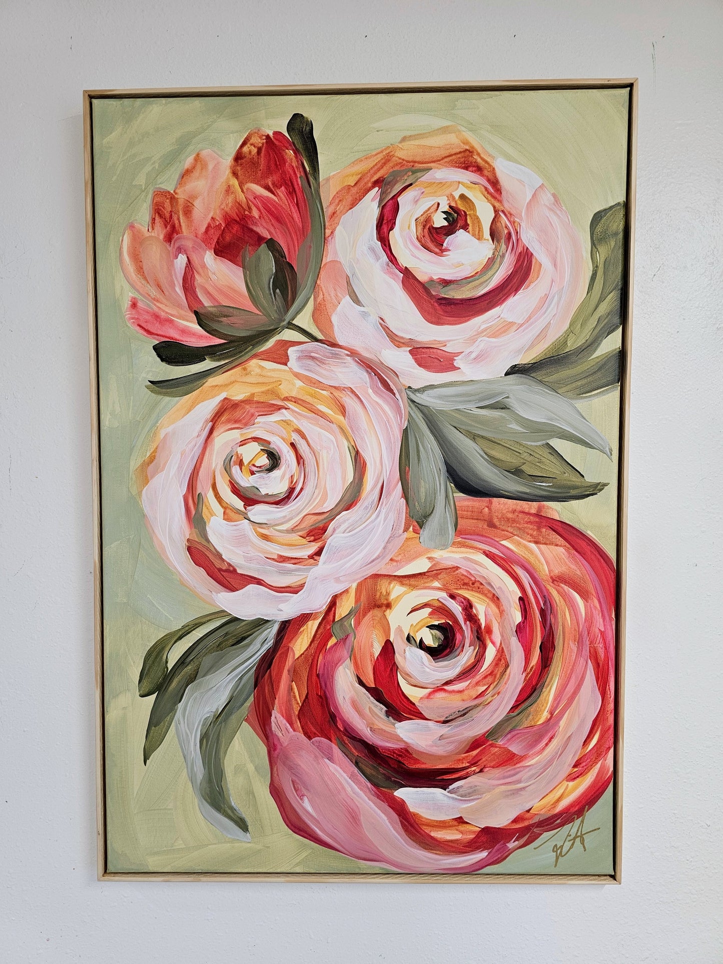 Blooming #2 _ Rose Flower Painting by Zoe White _ Acrylic on canvas