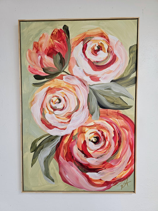 Blooming #2 _ Rose Flower Painting by Zoe White _ Acrylic on canvas