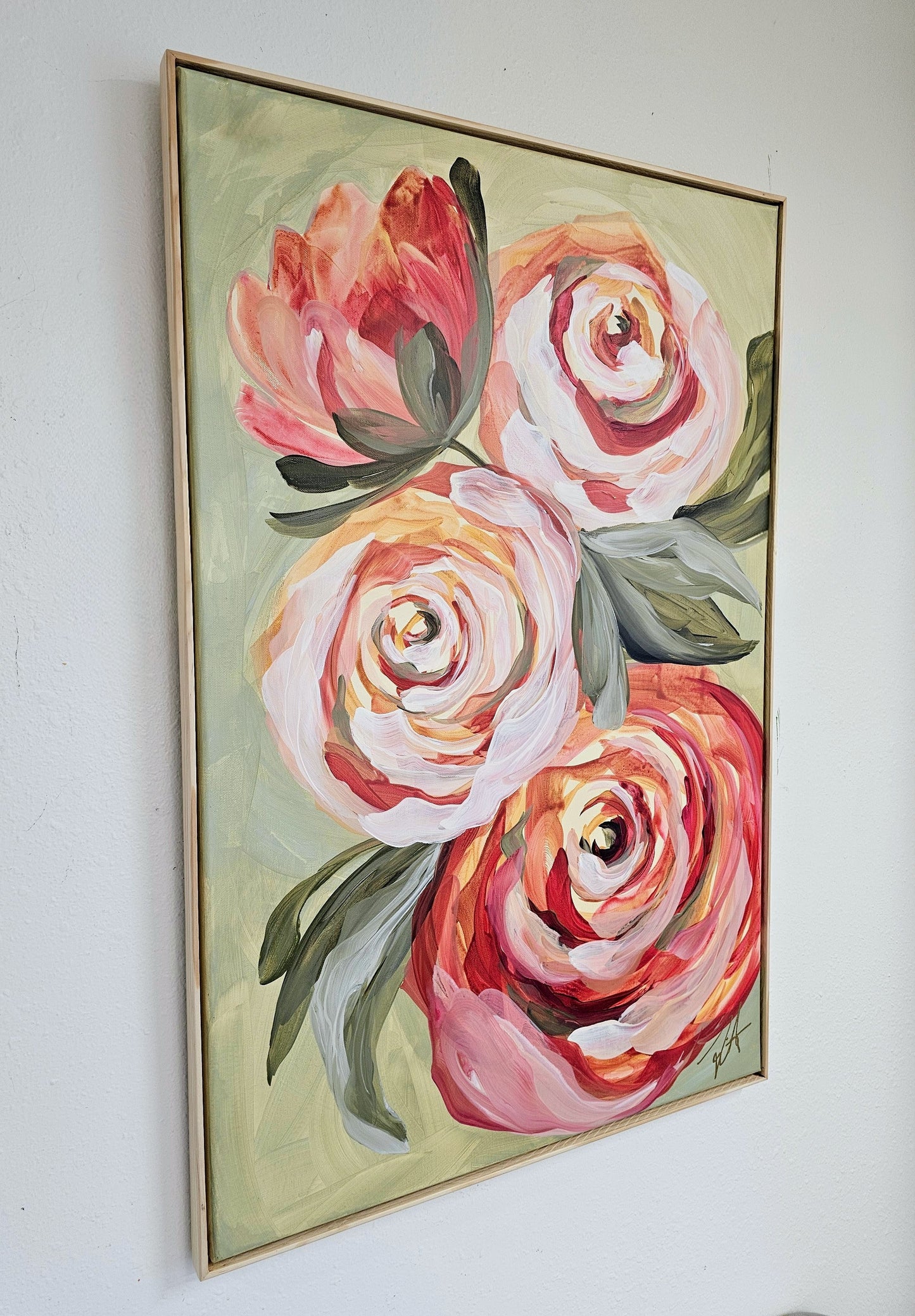 Blooming #2 _ Rose Flower Painting by Zoe White _ Acrylic on canvas