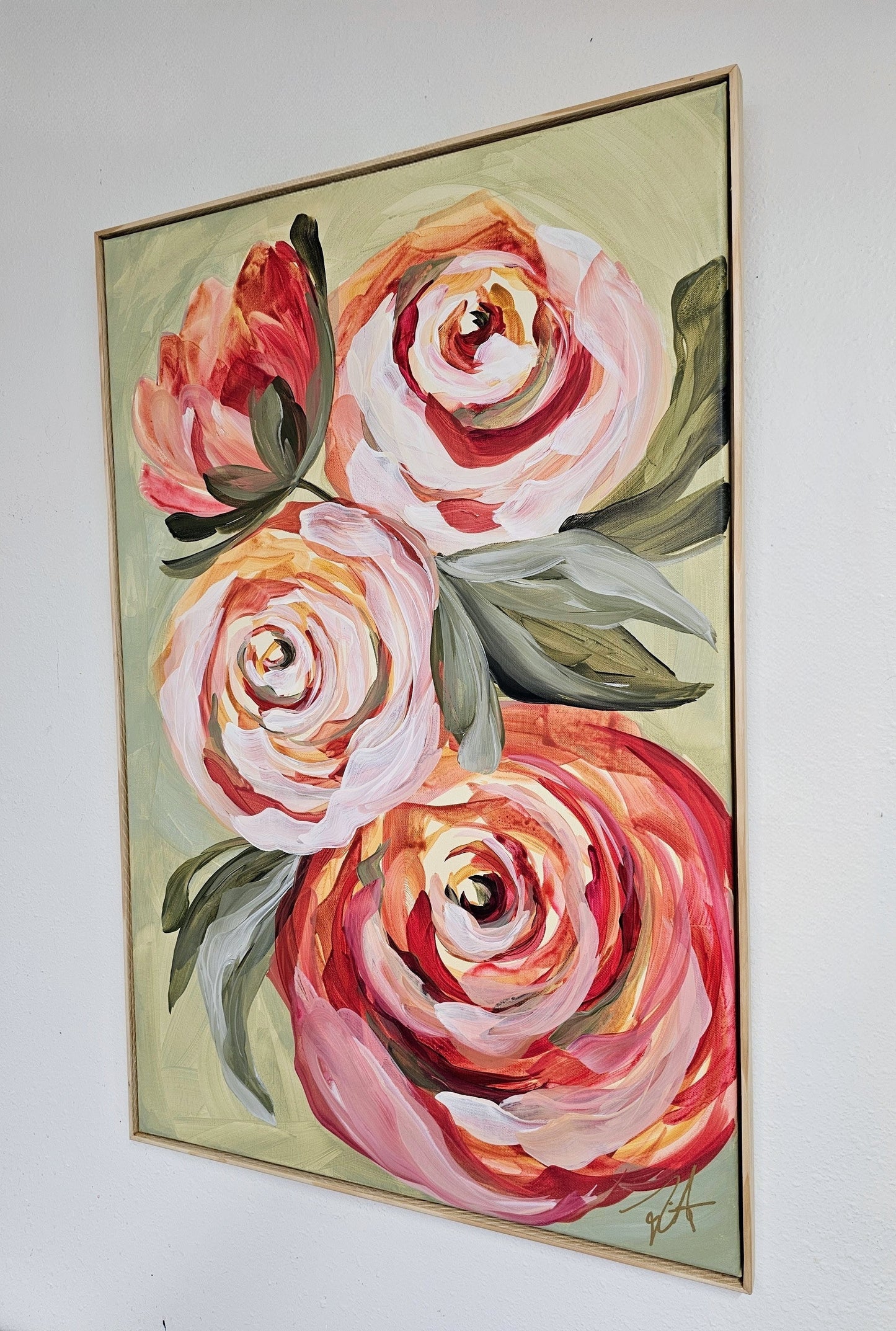 Blooming #2 _ Rose Flower Painting by Zoe White _ Acrylic on canvas