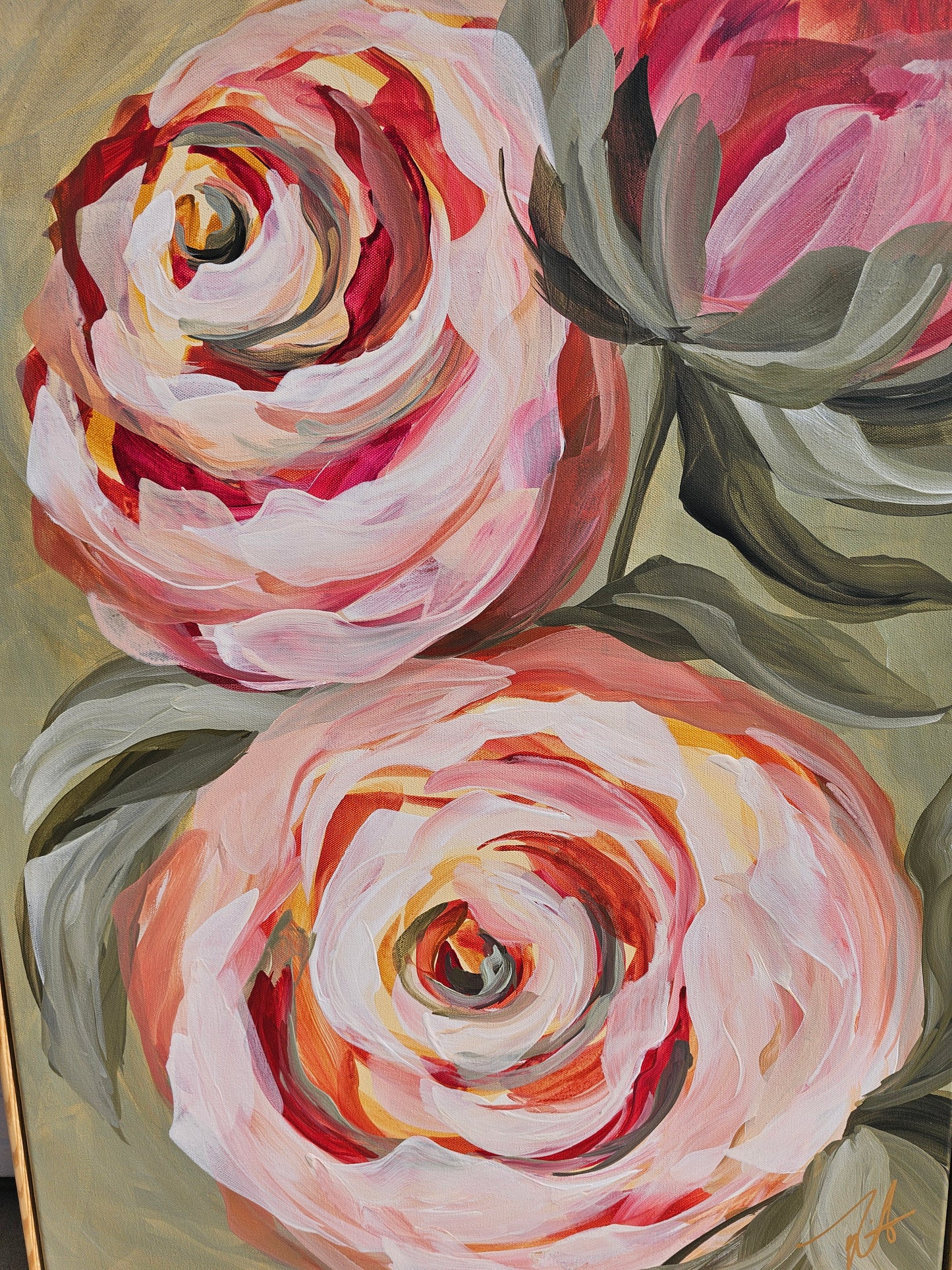 Blooming #1 _ Rose Flower Painting by Zoe White _ Acrylic on canvas