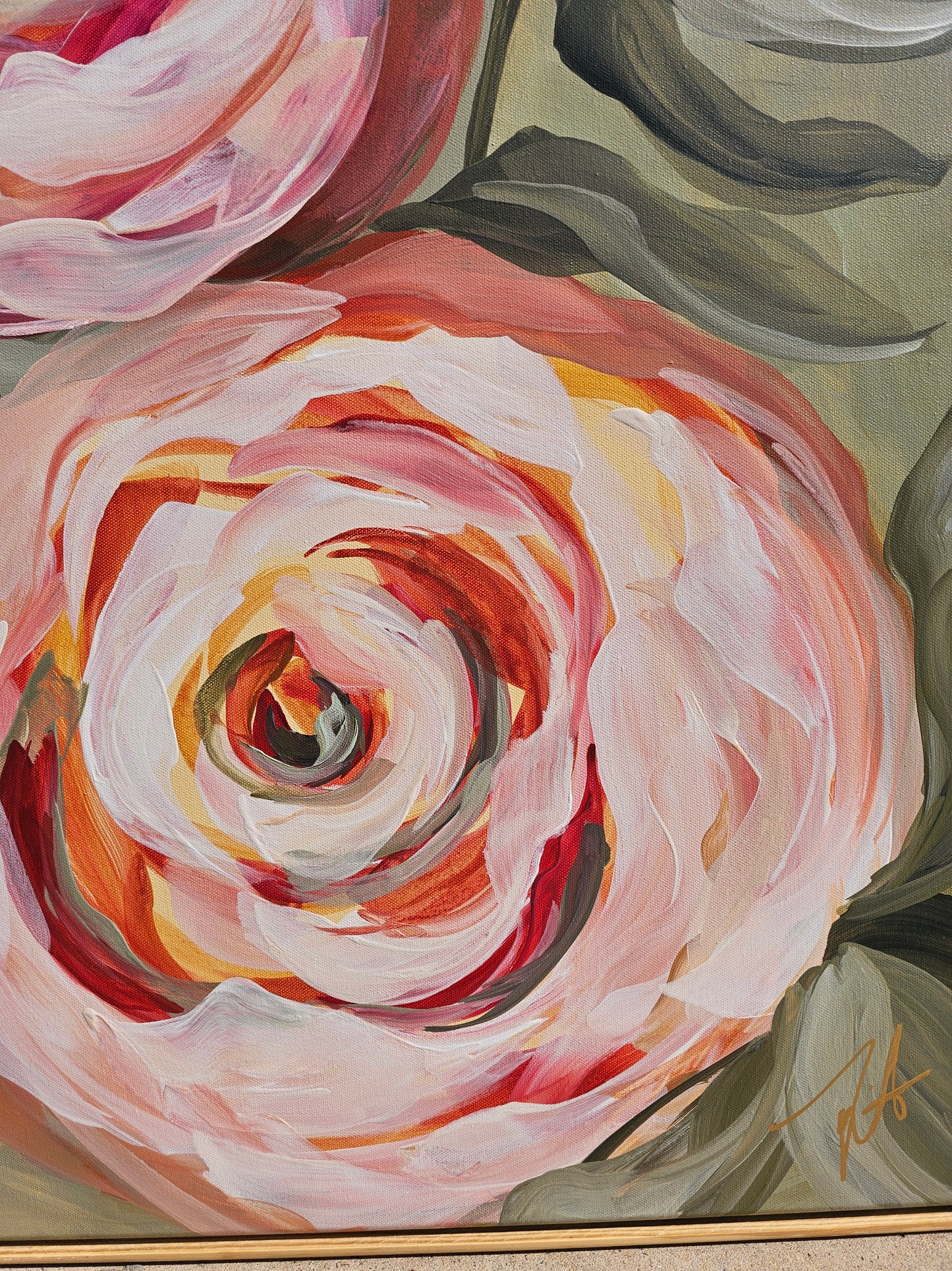 Blooming #1 _ Rose Flower Painting by Zoe White _ Acrylic on canvas