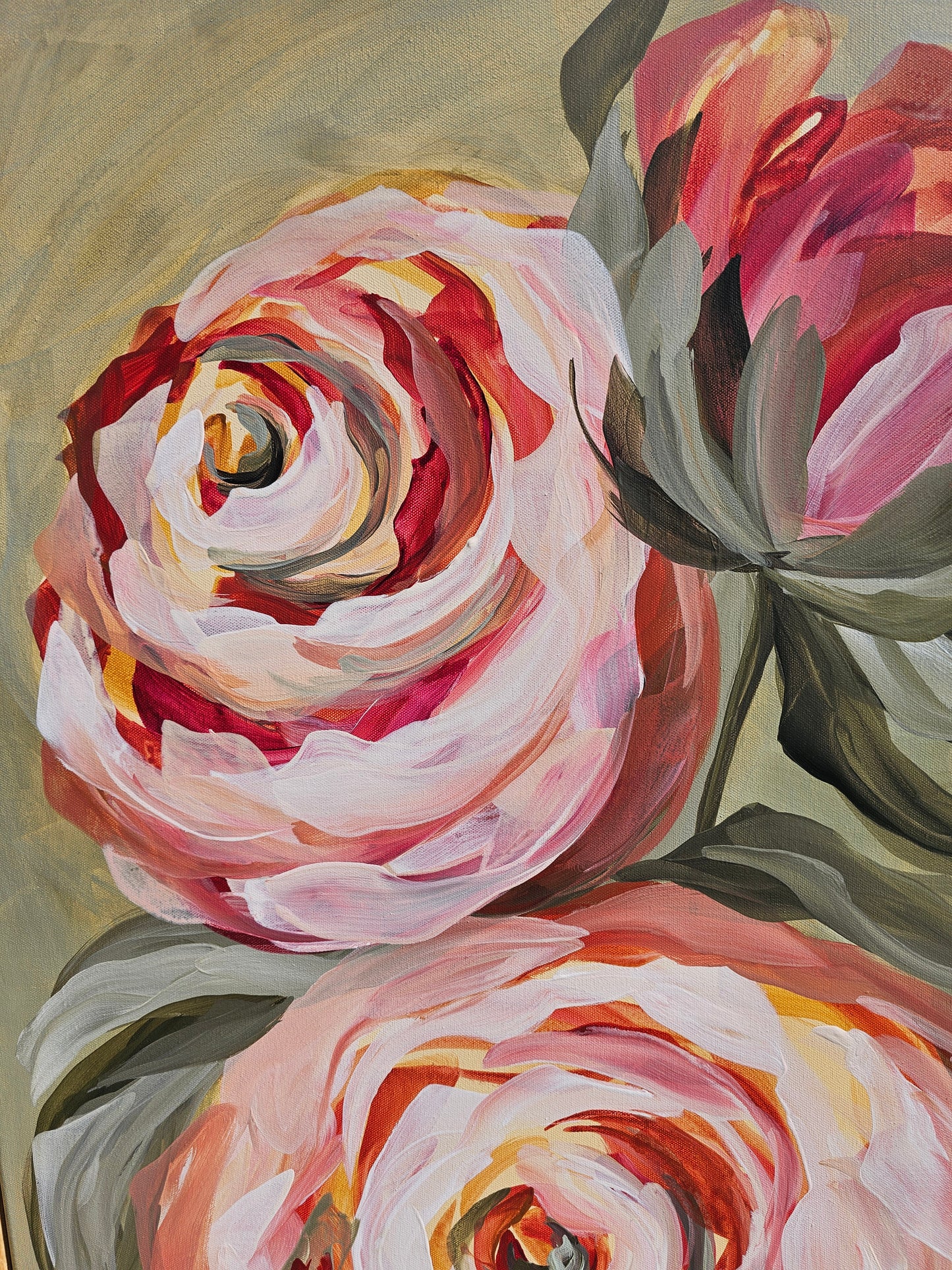 Blooming #1 _ Rose Flower Painting by Zoe White _ Acrylic on canvas