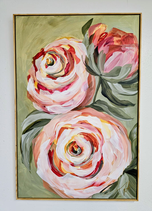 Blooming #1 _ Rose Flower Painting by Zoe White _ Acrylic on canvas