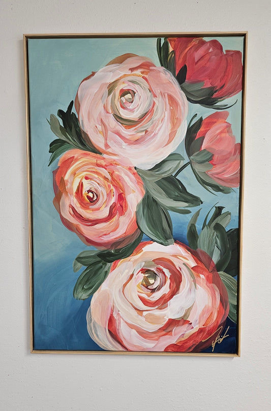 Blooming #3 _ Rose Flower Painting by Zoe White _ Acrylic on canvas