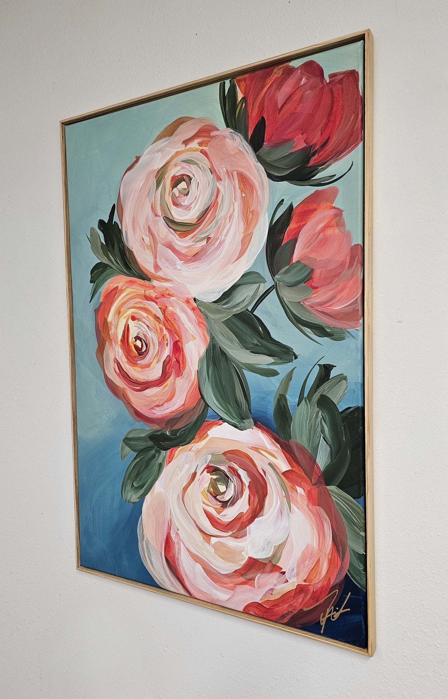 Blooming #3 _ Rose Flower Painting by Zoe White _ Acrylic on canvas