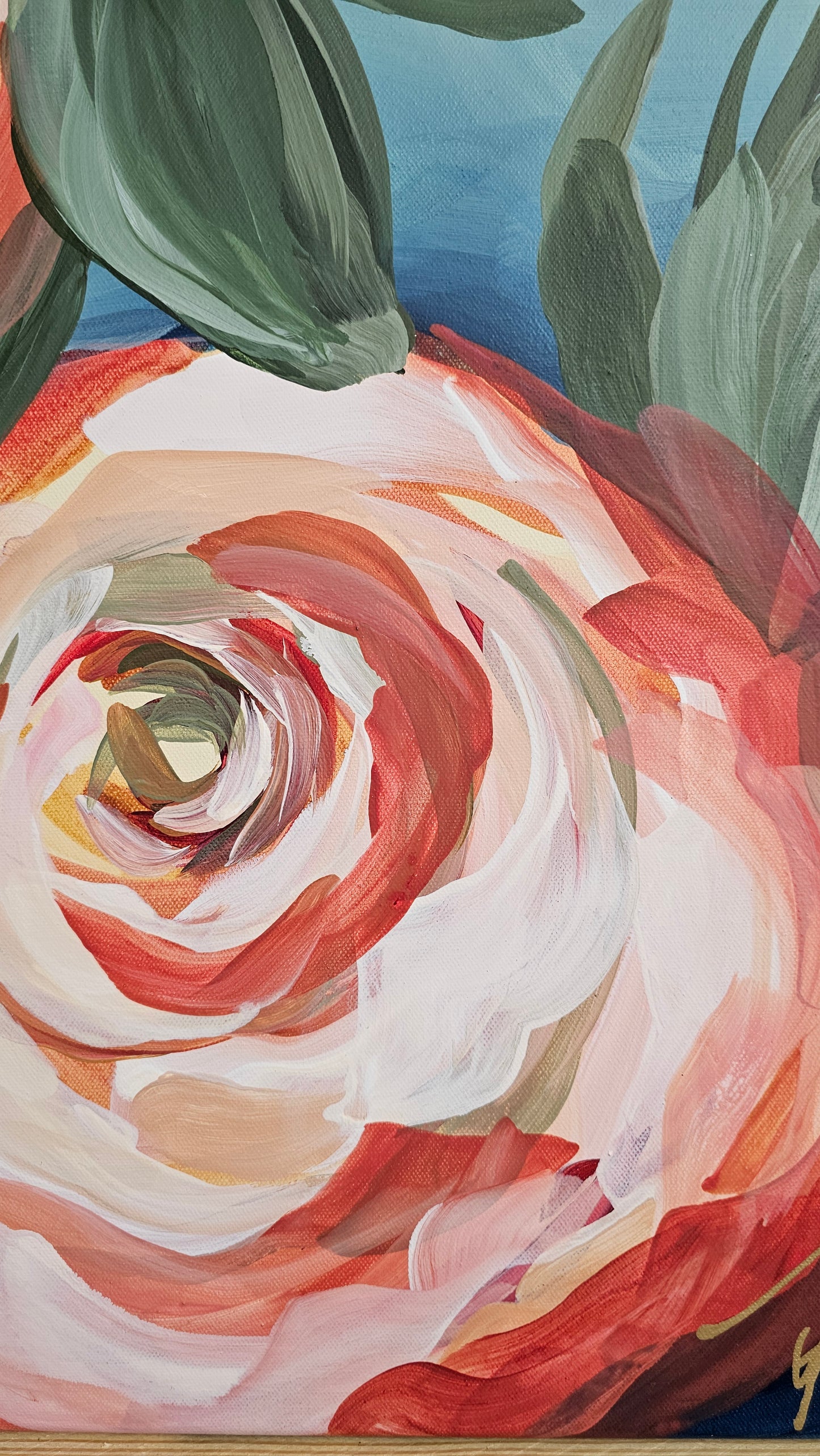 Blooming #3 _ Rose Flower Painting by Zoe White _ Acrylic on canvas