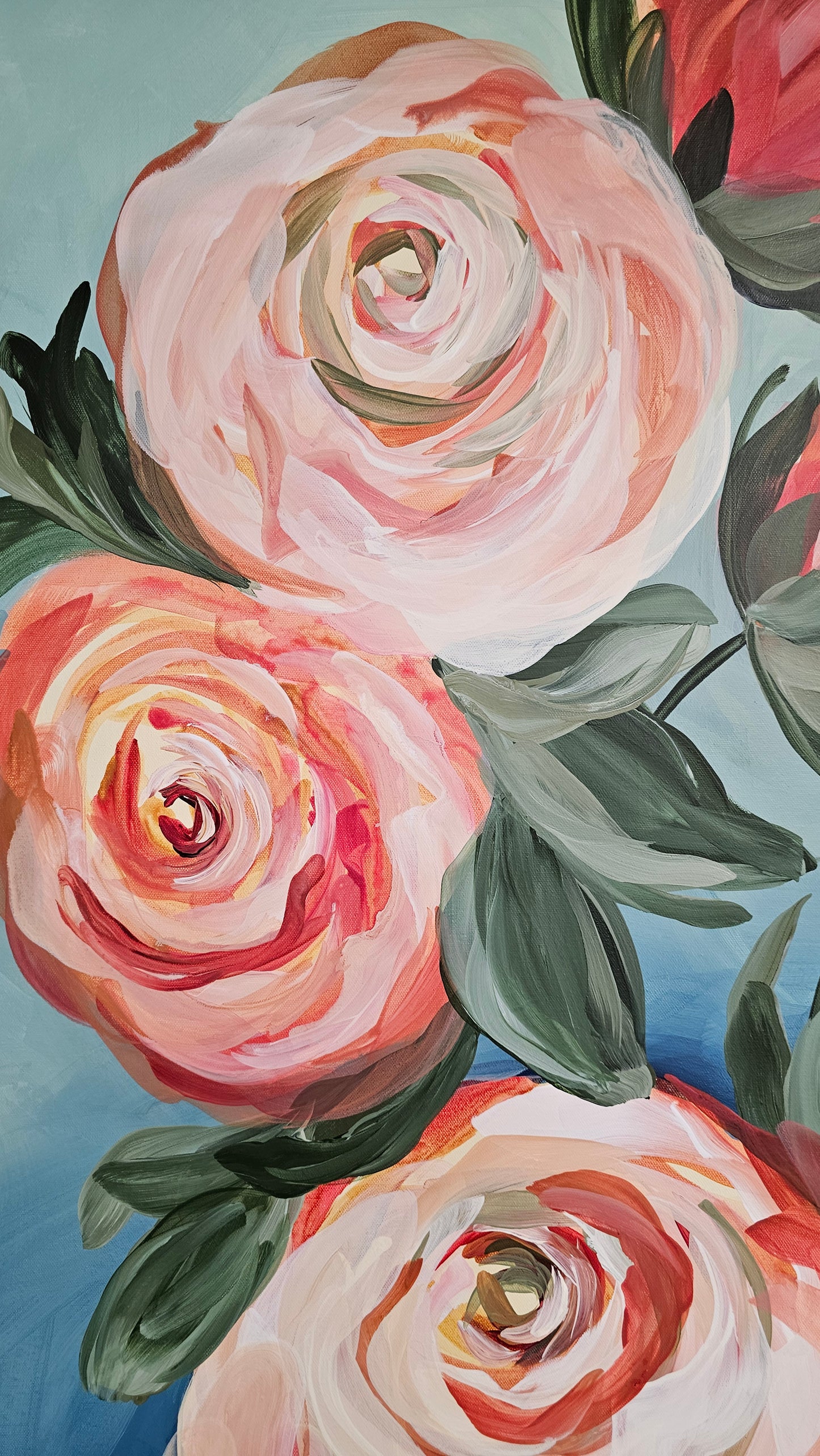 Blooming #3 _ Rose Flower Painting by Zoe White _ Acrylic on canvas