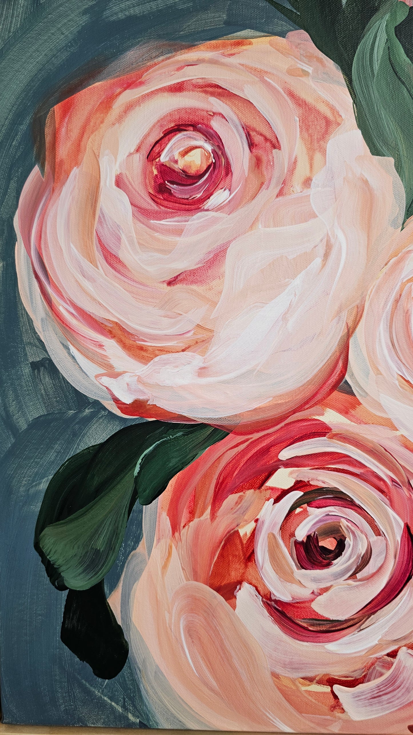 "Buds"#1 Rose Flower Painting by Zoe White _ Acrylic on canvas