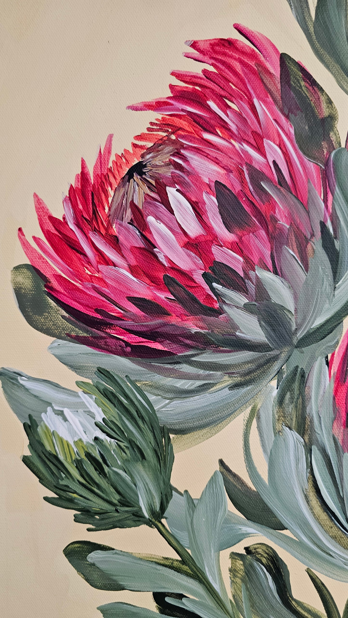 "Transformation" #6  Protea Flower Painting by Zoe White _ Acrylic on canvas