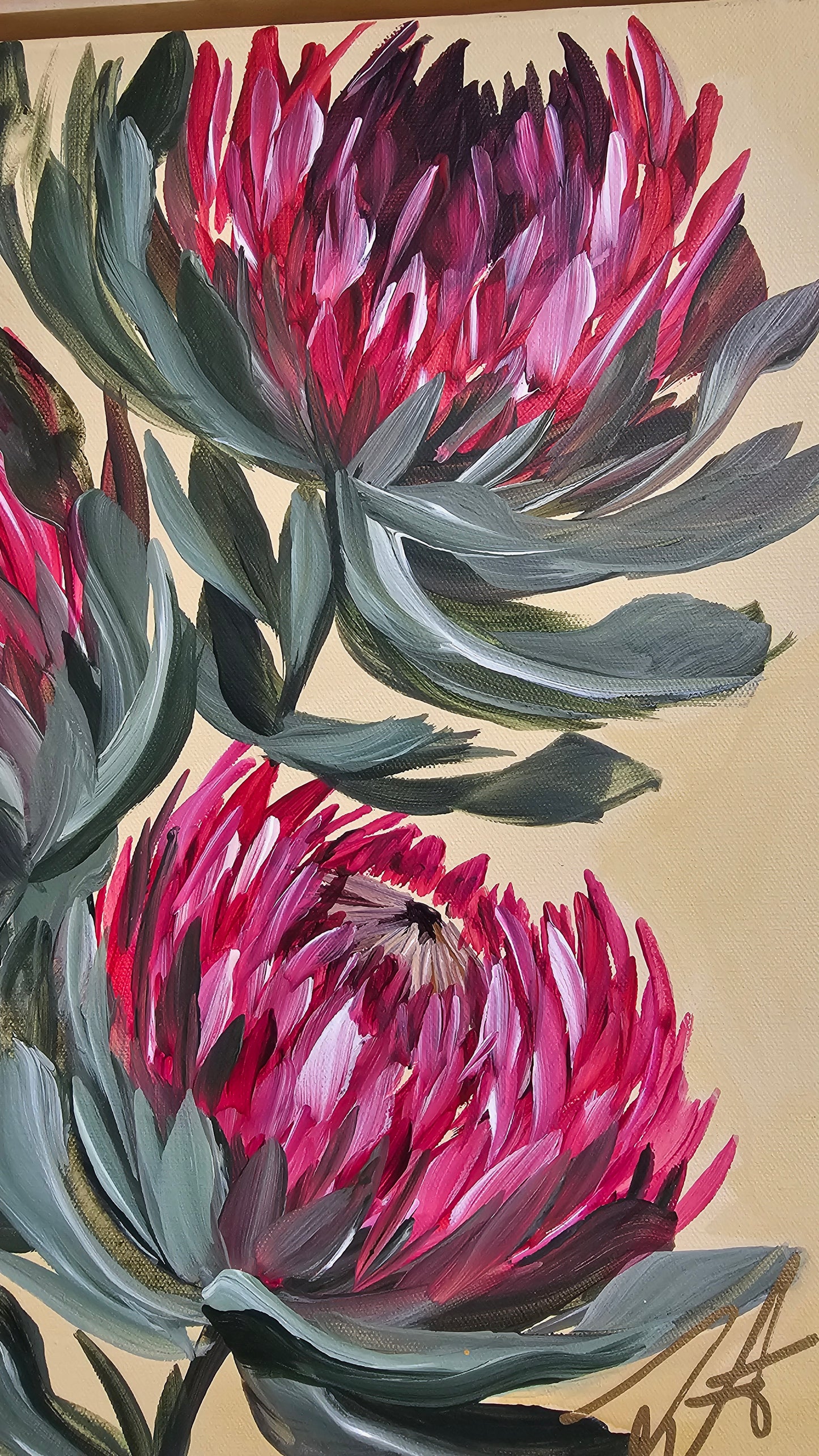 "Transformation" #6  Protea Flower Painting by Zoe White _ Acrylic on canvas