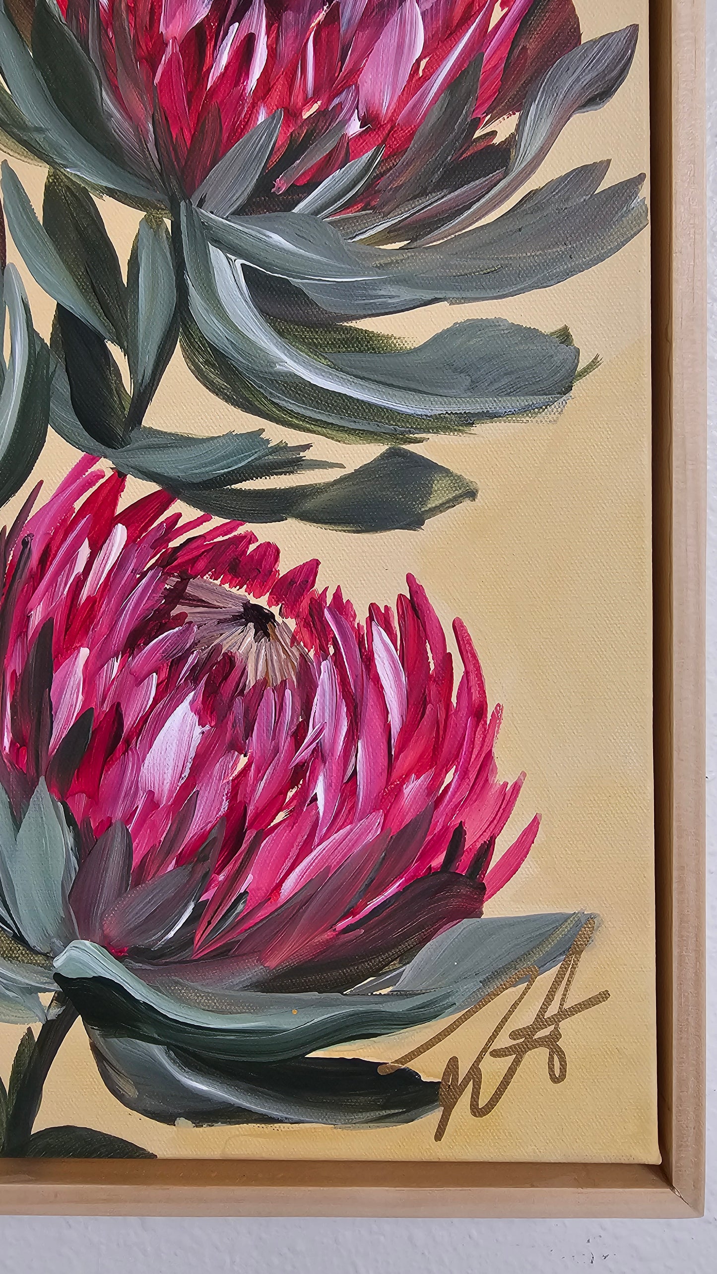 "Transformation" #6  Protea Flower Painting by Zoe White _ Acrylic on canvas