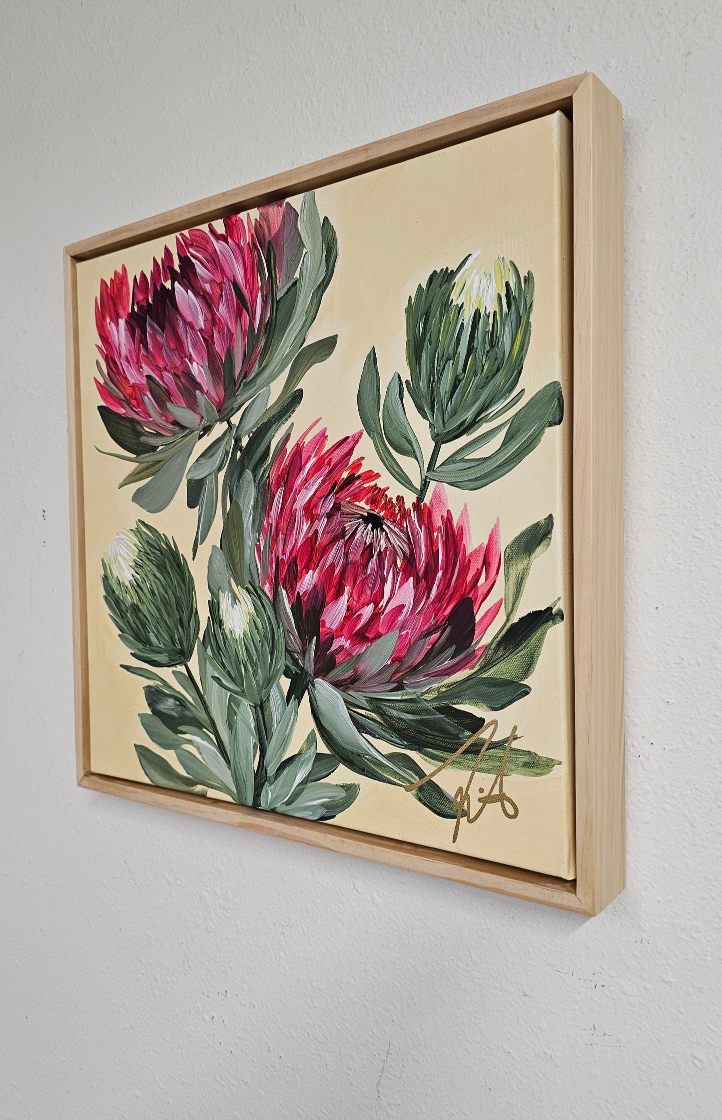 "Transformation" #5  Protea Flower Painting by Zoe White _ Acrylic on canvas