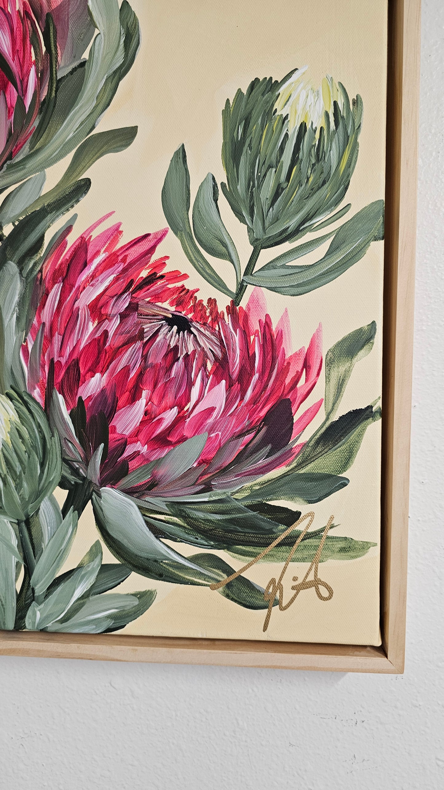 "Transformation" #5  Protea Flower Painting by Zoe White _ Acrylic on canvas