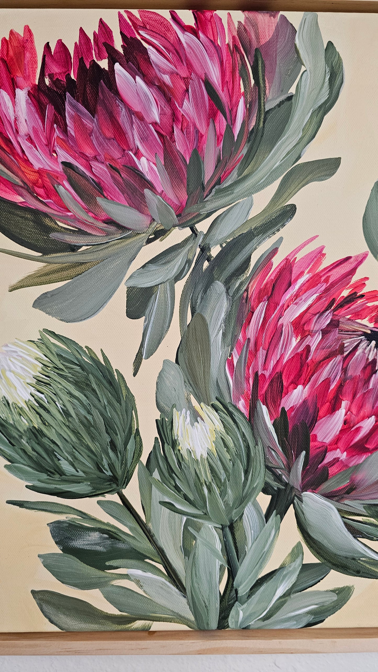 "Transformation" #5  Protea Flower Painting by Zoe White _ Acrylic on canvas