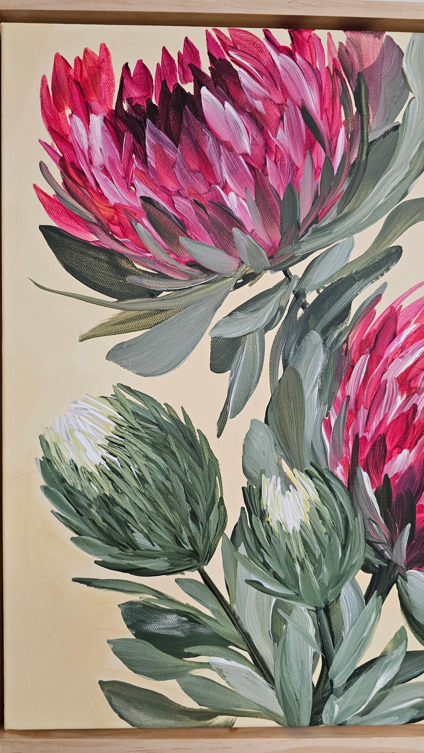 "Transformation" #5  Protea Flower Painting by Zoe White _ Acrylic on canvas