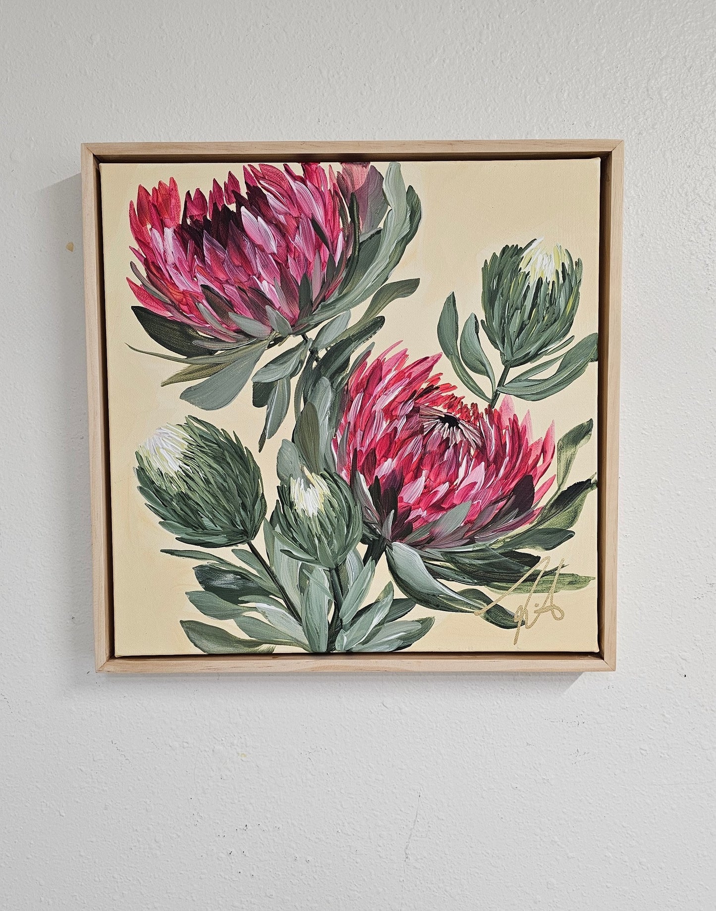 "Transformation" #5  Protea Flower Painting by Zoe White _ Acrylic on canvas