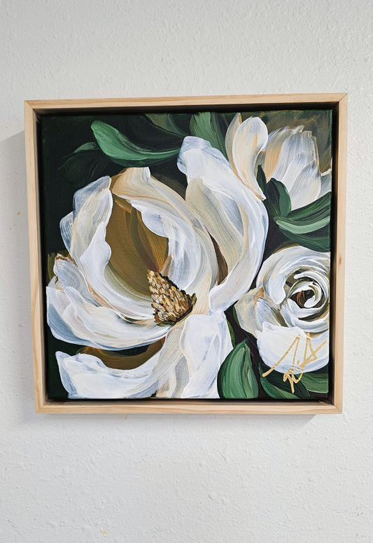 🔴SOLD "Brave" Magnolia Flower Painting by Zoe White _ Acrylic on canvas