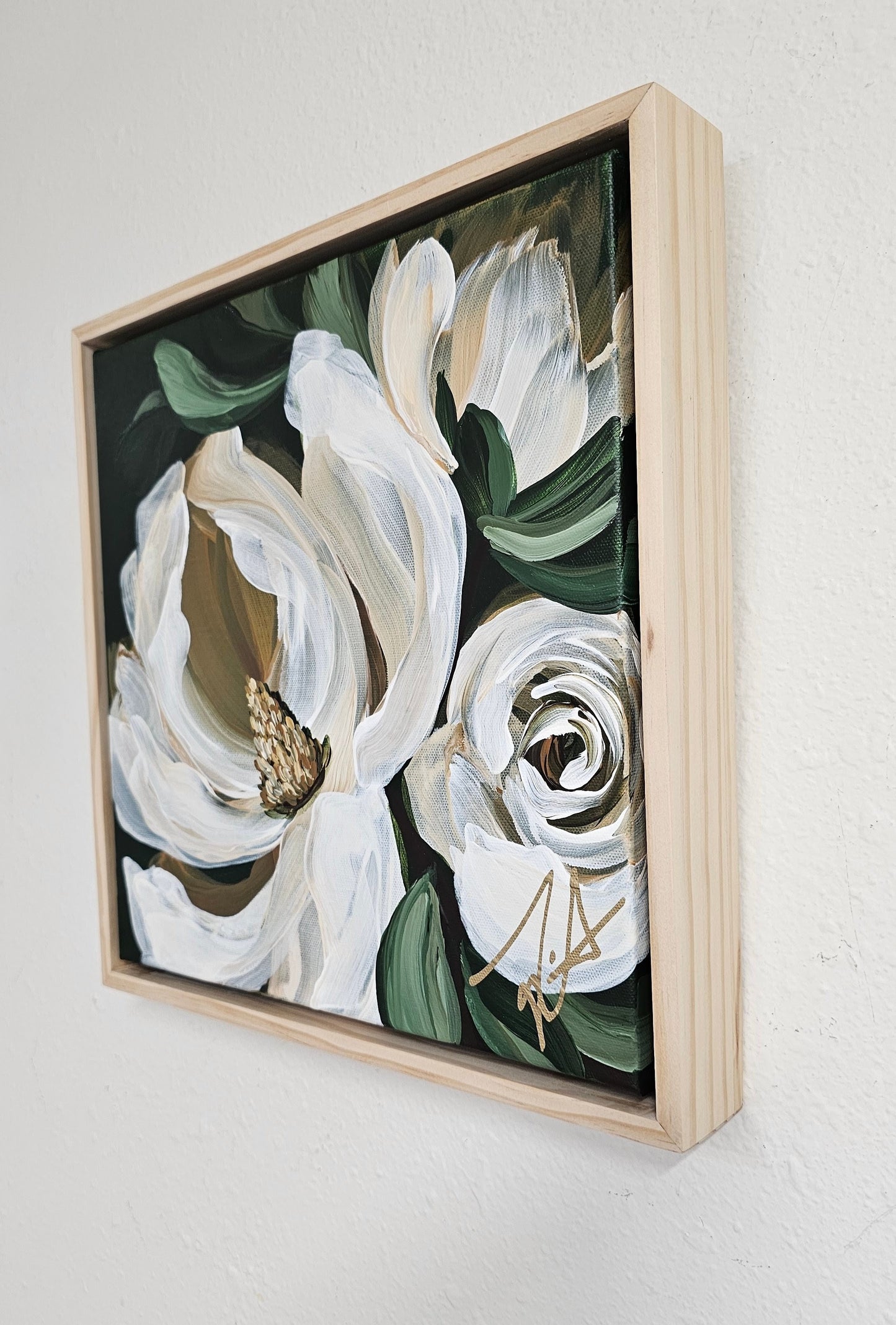 🔴SOLD "Brave" Magnolia Flower Painting by Zoe White _ Acrylic on canvas