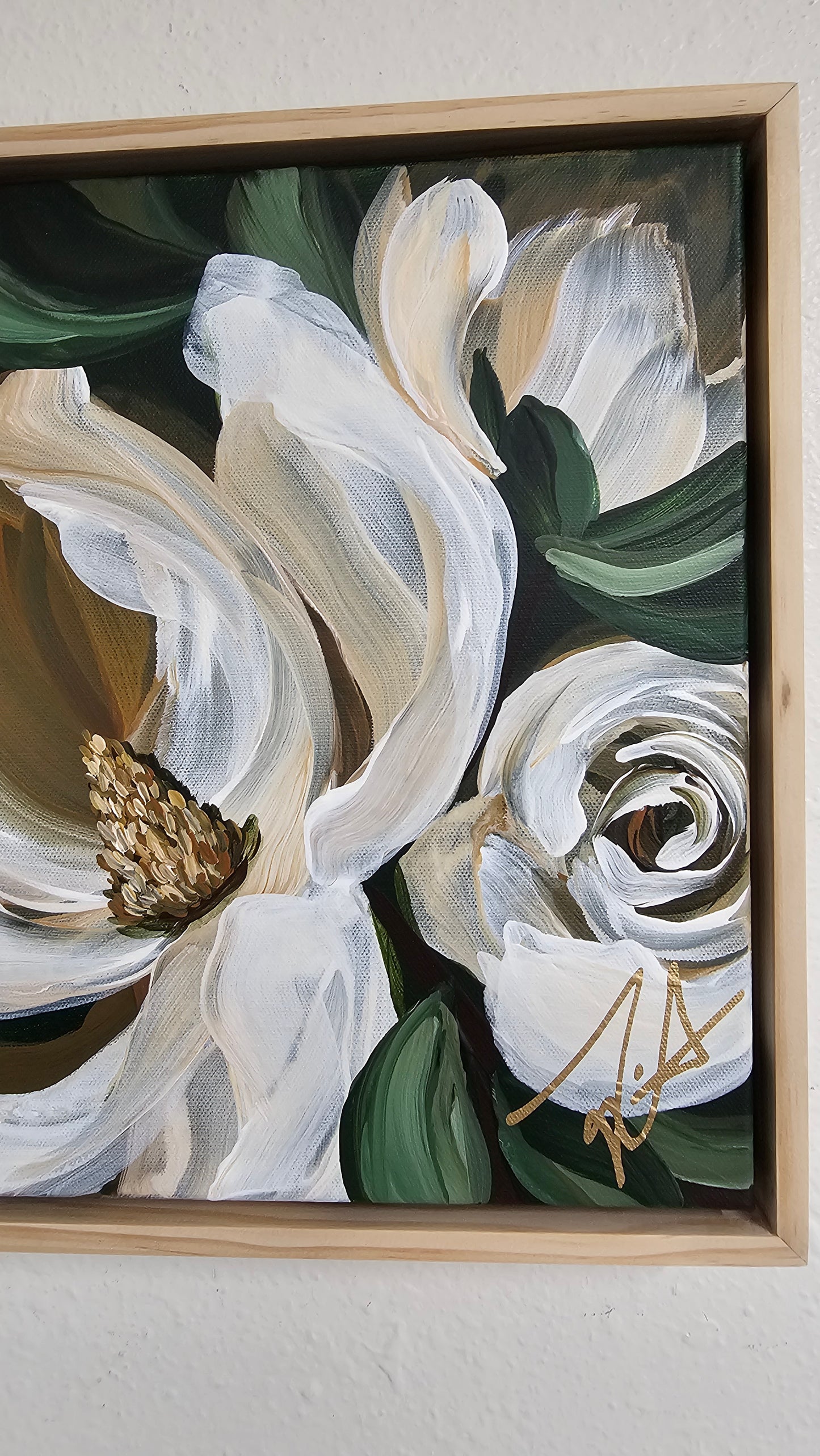 🔴SOLD "Brave" Magnolia Flower Painting by Zoe White _ Acrylic on canvas